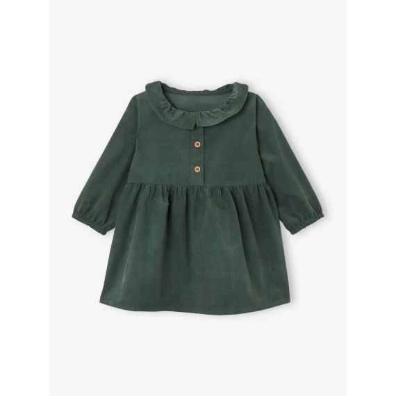 Robe à collerette en velours milleraies bébé vert sapin
