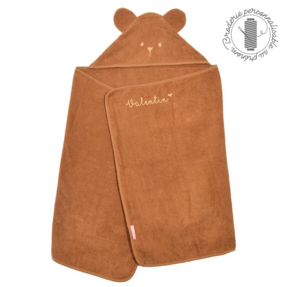 Cape de bain à oreilles Ourson personnalisable – caramel