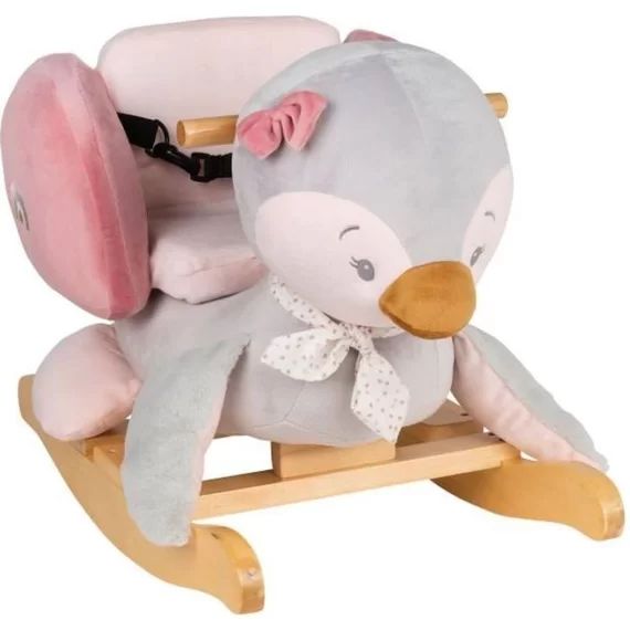 NATTOU Bascule Sasha pingouin – 10 à 36 mois – Peluche 100% polyester, socle et poignées en bois – Gris gris