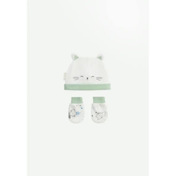 Bonnet Bébé Et Moufles Anti-griffures Chatmallow Ecru