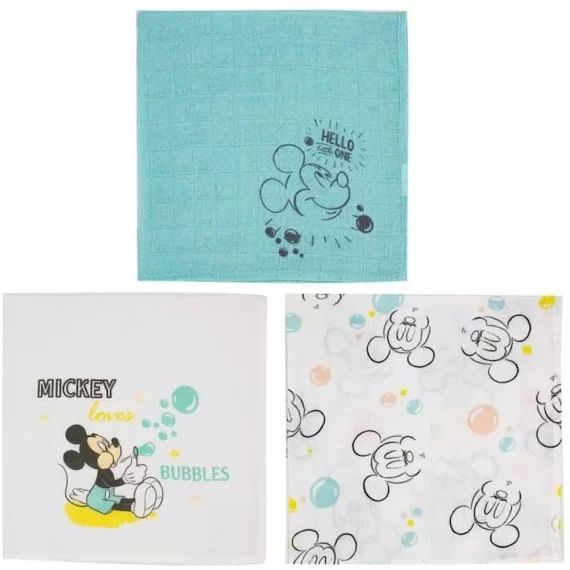 Lot de 3 langes bébé Mickey Little One en coton bio blanc