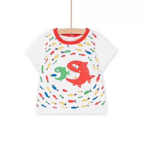 T-shirt Blanc Et Rouge À Motifs Poissons