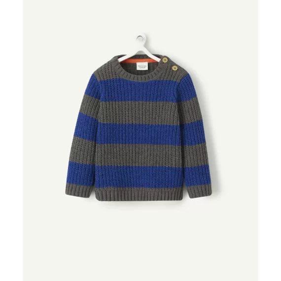 Sweat bébé garçon en fibres recyclées rayé gris et bleu