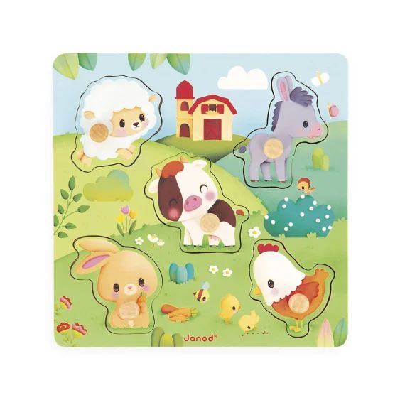 Puzzle Tactile Ferme 5 Pcs Vert