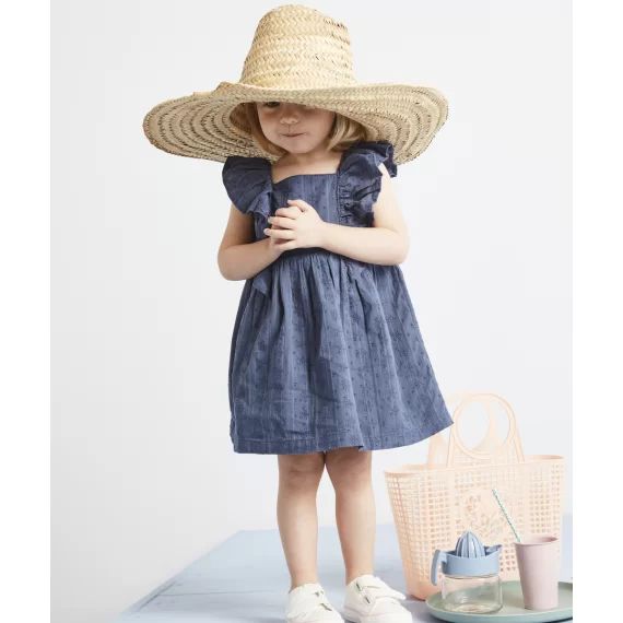 Robe avec bloomer bébé fille bleu marine avec broderie –  – Soldes