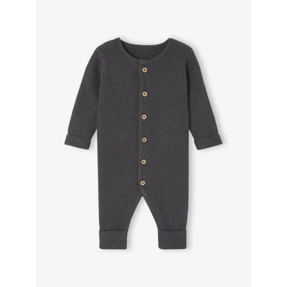 Combinaison en côtes bébé manches longues anthracite