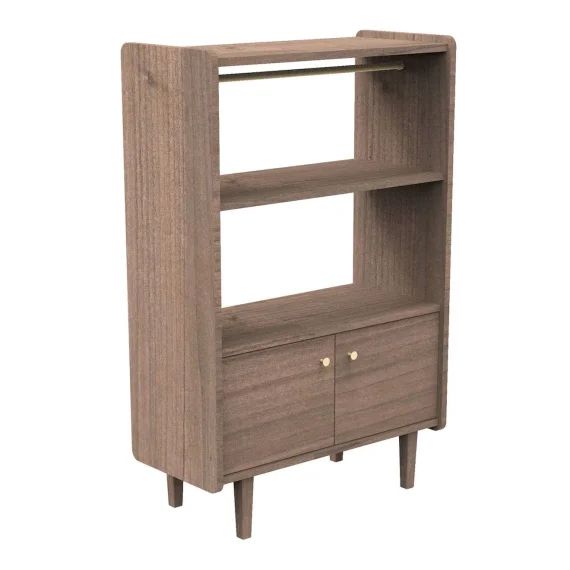 Bibliothèque 2 Portes Et 1 Penderie En Bois Avec Boutons Métal Marron