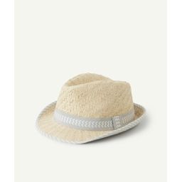 Chapeau de paille bébé garçon avec détails gris et blanc –  – Soldes