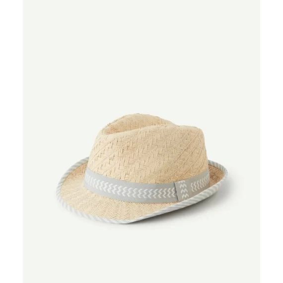 Chapeau de paille bébé garçon avec détails gris et blanc –  – Soldes