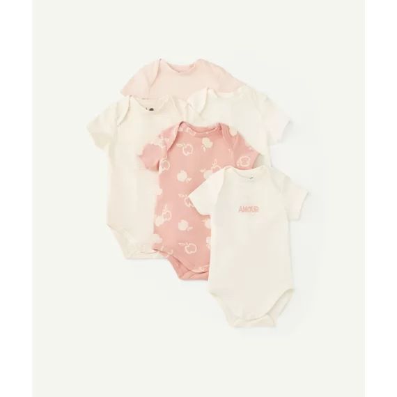 Lot de 5 bodies en coton biologique rose et blanc –  – Soldes