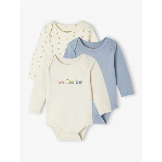 Lot de 3 bodies naissance avec ouverture américaine bleu