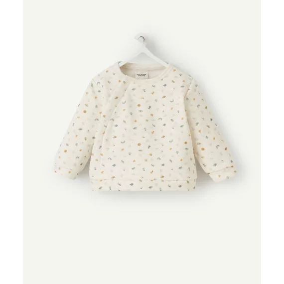 Sweat bébé en fibres recyclées écru chiné et imprimé –  – Soldes