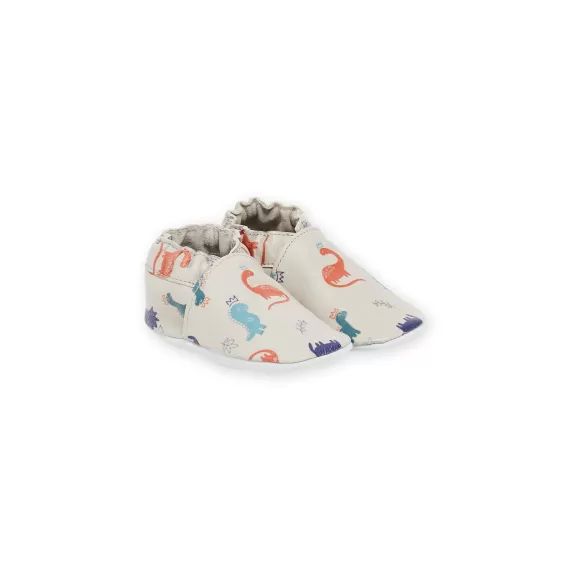 Chaussons En Cuir Souple À Imprimé Dinosaures – Gris