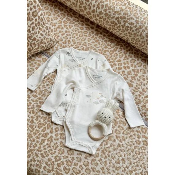 Lot De 2 Bodies Bébé Manches Longues Ouverture Croisée Câlins Ecru