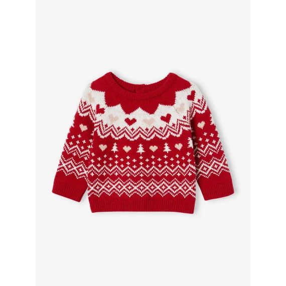 Pull jacquard de Noël bébé fille rouge