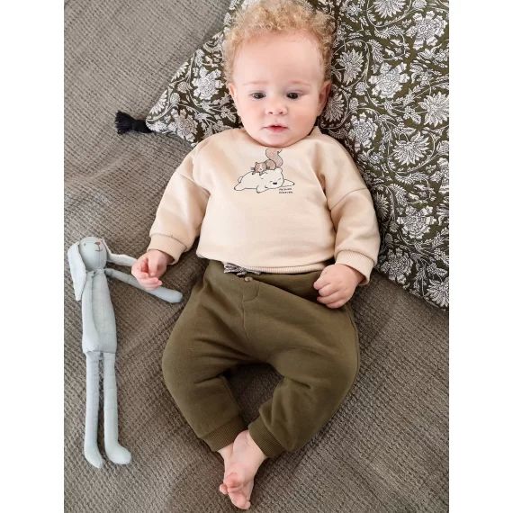 Ensemble en molleton sweat et pantalon bébé kaki foncé