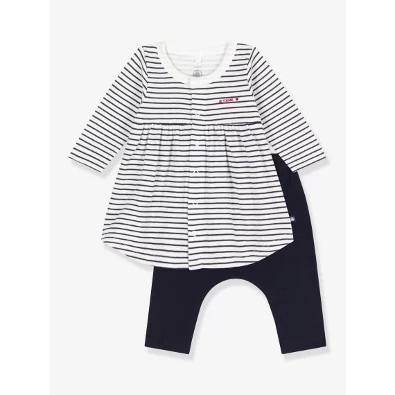Robe marinière et legging en coton bébé PETIT BATEAU blanc imprimé