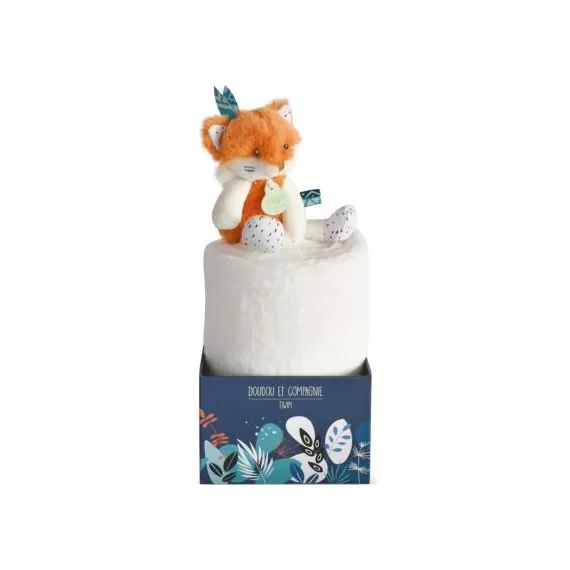Couverture bébé en polaire avec doudou renard (100 x 70 cm)