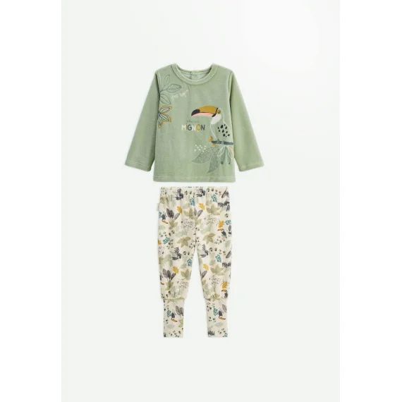 Pyjama Bébé 2 Pièces En Velours Avec Pieds Retroussables Boavista Kaki