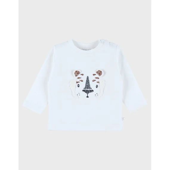 T-shirt Manches Longues Brodé En Coton Blanc