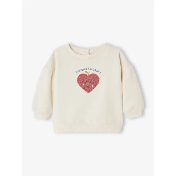 Sweat coeur en bouclettes bébé écru