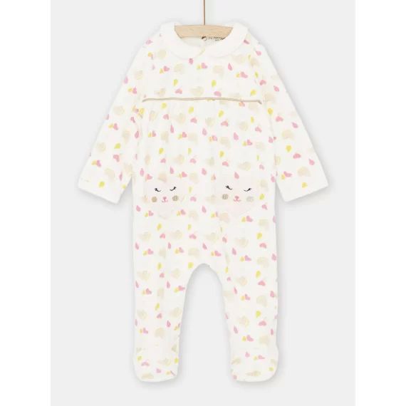 Grenouillère Écrue À Imprimé C?urs Bébé Fille