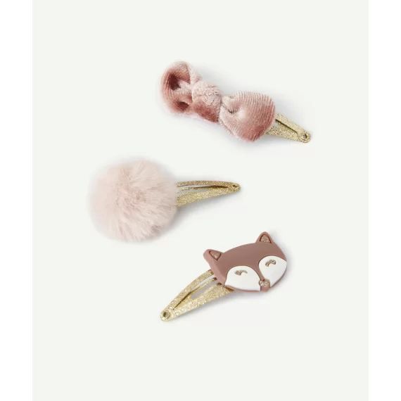 Lot de 3 barrettes bébé fille pailletés avec pompon –  – Soldes