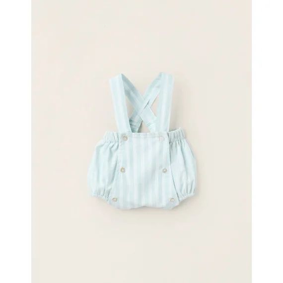 Combi-short En Coton Et Lin Bretelles Amovibles Bleu Clair