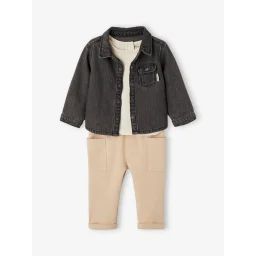 Ensemble chemise + tee-shirt + pantalon Bébé denim gris