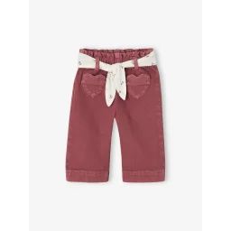 Pantalon couleur large bébé fille avec ceinture à nouer violine