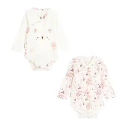 Lot De 2 Bodies Bébé Manches Longues Ouverture Croisée Alysse Rose