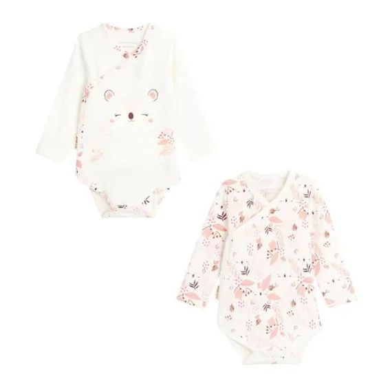 Lot De 2 Bodies Bébé Manches Longues Ouverture Croisée Alysse Rose