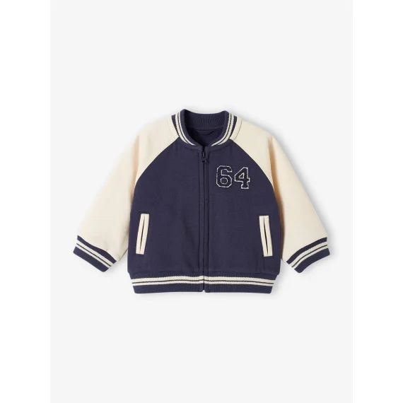 Blouson teddy bébé zippé en molleton bleu nuit