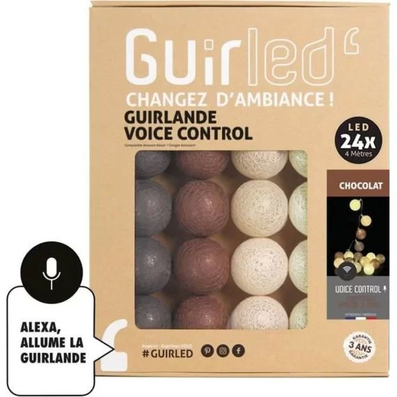 Guirlande lumineuse wifi boules coton LED USB – Commande Vocale – Maison connectée – Amazon Alexa & Google Assistant –  24 boules 2, marron