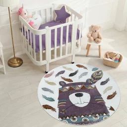 Tapis Enfant Tissé Motif Animaux Oursi Violet