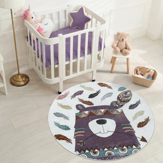 Tapis Enfant Tissé Motif Animaux Oursi Violet