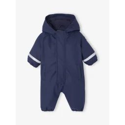 Combinaison à capuche anti-pluie bébé doublée maille polaire bleu nuit