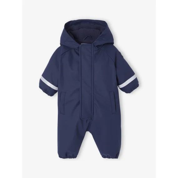 Combinaison à capuche anti-pluie bébé doublée maille polaire bleu nuit