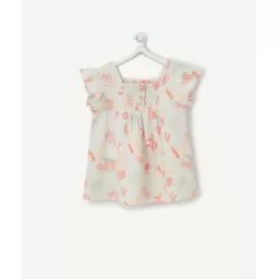 La blouse verte d&rsquo;eau fleuri en coton avec volants –  – Soldes