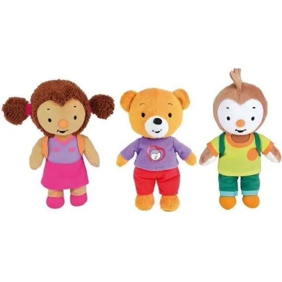 T&rsquo;CHOUPI Lot de 3 peluches Lalou, Pilou et T&rsquo;choupi +/- 19 cm violet