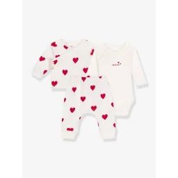 Ensemble 3 pièces imprimé coeur PETIT BATEAU blanc