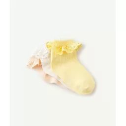 Lot de 3 paires de chaussettes bébé fille unies avec volants –  – Soldes