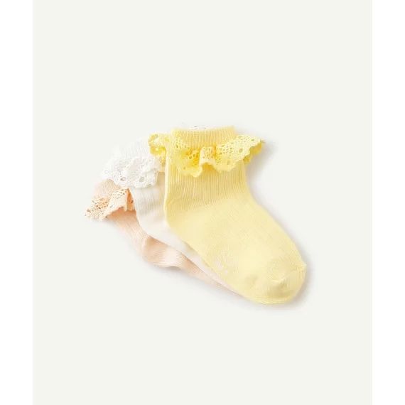 Lot de 3 paires de chaussettes bébé fille unies avec volants –  – Soldes