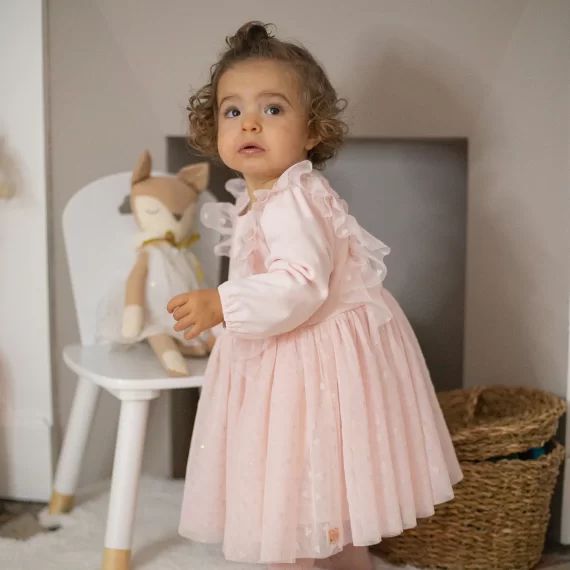 Robe de cérémonie bi-matière Fille Rose