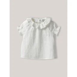 Blouse Brodée En Gaze De Coton Ecru