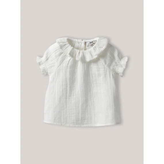 Blouse Brodée En Gaze De Coton Ecru