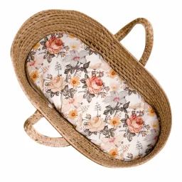 Drap Housse Couffin Ovale Néo Vintage Blanc Imprimé Floral