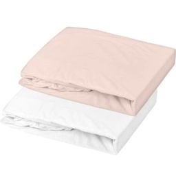 Lot de 2 draps housses en coton blanc et nude (70 x 140 cm)