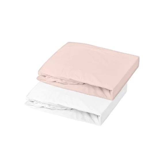 Lot de 2 draps housses en coton blanc et nude (70 x 140 cm)