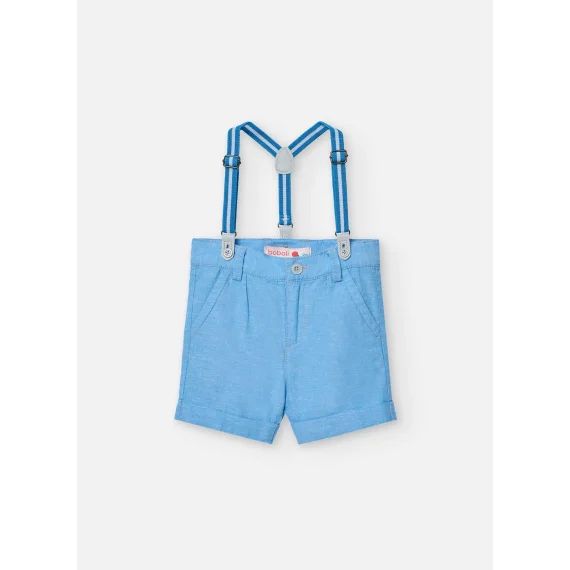 Bermuda Uni Avec Fermeture À Bouton Et Bretelles Bleu